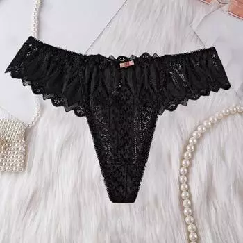 Женское свободное повседневное нижнее белье Hollow Ice Silk, стринги с низкой талией, стринги с низкой талией L чёрный