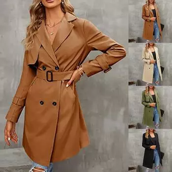 Женское свободное повседневное пальто с лацканами, женское повседневное зимнее пальто с поясом, куртка