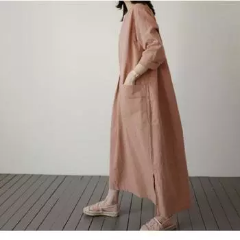 Женское свободное повседневное платье из хлопка и льна one size красный