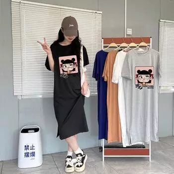 Женское свободное повседневное платье с коротким рукавом, маленький размер, большой размер, утягивающая футболка, платье выше колена M белый