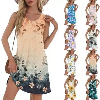 Женское свободное повседневное платье с принтом, жилет, юбка на бретелях, платье с карманами Юбка на бретелях, платье с карманами L циан