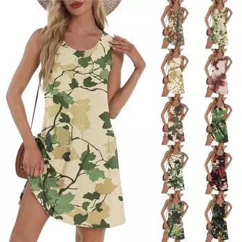 Женское свободное повседневное платье с принтом, жилет, юбка на бретелях, платье с карманами Юбка на бретелях, платье с карманами M