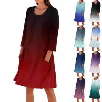 Женское свободное повседневное платье с рукавами 3/4 и принтом L чёрный