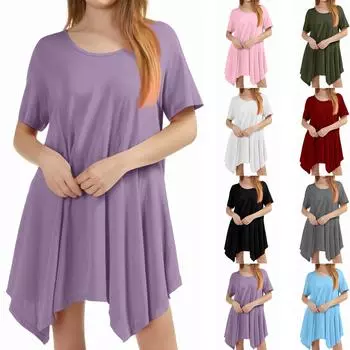 Женское свободное повседневное платье с V-образным вырезом, однотонное, с неровным подолом, платье с неровным подолом XL