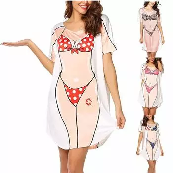 Женское свободное повседневное пляжное платье с короткими рукавами, сексуальное бикини с принтом XL синий