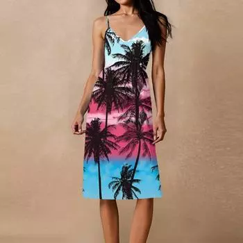 Женское свободное повседневное пляжное праздничное платье-сарафан на тонких бретельках с открытой спиной и бантом L чёрный