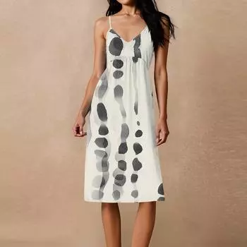 Женское свободное повседневное пляжное праздничное платье-сарафан на тонких бретельках с открытой спиной и бантом XL белый