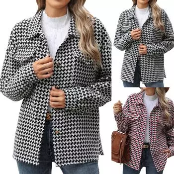 Женское свободное повседневное шерстяное пальто с лацканами и длинными рукавами, модное пальто L чёрный