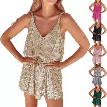 Женское свободное сексуальное платье с V-образным вырезом, однотонное платье без рукавов, платья с пайетками L чёрный