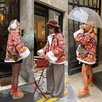 Женское свободное шерстяное пальто с ретро-принтом и подкладкой из хлопка, осень/зима 2023 г. L