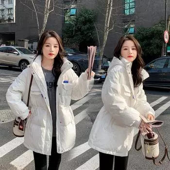 Женское свободное утолщенное хлопковое пальто с капюшоном, новая зимняя теплая верхняя одежда средней длины M чёрный