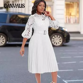 Женское темпераментное кружевное платье со складками под давлением, сексуальное платье больших размеров S белый