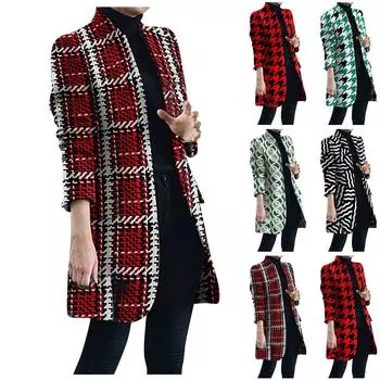 Женское темпераментное модное пальто со складным воротником и принтом XXXL красный