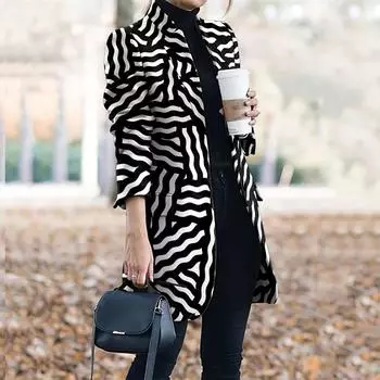 Женское темпераментное модное пальто со складным воротником и принтом M красный