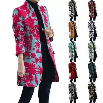 Женское темпераментное модное пальто со складным воротником и принтом M