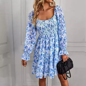 Женское темпераментное модное платье Simia с цветочным принтом и длинными рукавами S