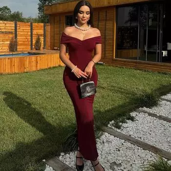 Женское темпераментное однотонное платье без рукавов сексуальное длинное облегающее платье с сумкой и ягодицами женское S бордовый