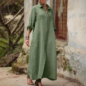 Женское темпераментное однотонное платье со стоячим воротником и длинными рукавами, элегантное и свободное модное длинное платье XL