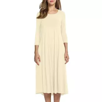 Женское темпераментное платье свободного кроя с круглым вырезом и рукавом три четверти L бежевый