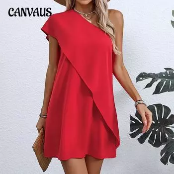 Женское темпераментное сексуальное платье-футляр из двух частей с диагональными плечами, летнее праздничное платье без рукавов А-силуэта, миди-платья S красный