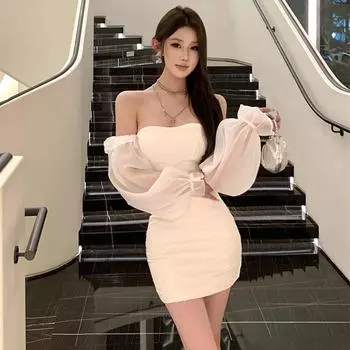 Женское темпераментное светское платье с двойным плечом из жаккарда S белый