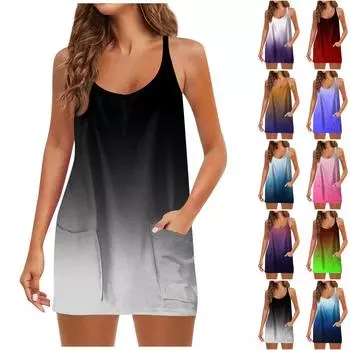 Женское теннисное платье, мини-платье для тренировок с шортами, спортивные платья без рукавов на бретельках для гольфа L чёрный