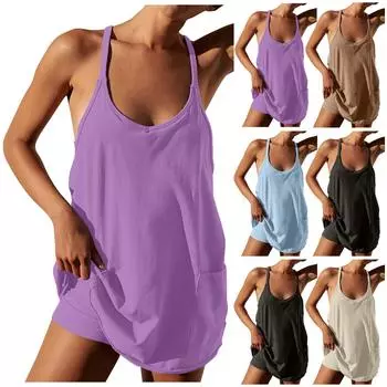 Женское теннисное платье, тренировочное платье с шортами, без рукавов, на тонких бретельках, спортивные платья для гольфа L