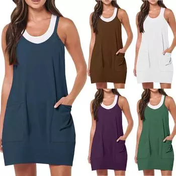 Женское теннисное платье, тренировочное платье с шортами, без рукавов, на тонких бретельках, спортивные платья для гольфа S коричневый