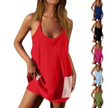 Женское теннисное платье, тренировочное платье с шортами, без рукавов, на тонких бретельках, спортивные платья для гольфа M зелёный