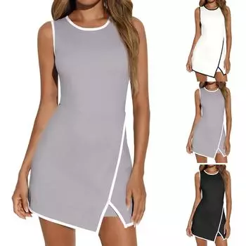 Женское теннисное платье, тренировочное платье с шортами, без рукавов, на тонких бретельках, спортивные платья для гольфа L белый
