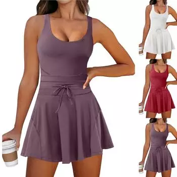 Женское теннисное тренировочное платье для активного гольфа, спортивный комбинезон, вшитые шорты, летние спортивные костюмы для тренировок S зелёный