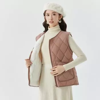 Женское тепло Увеличенное утолщение и подкладка Внутри плеч Женский овечья шерсть Молния Досуг Снаружи Хлопковый жилет Модный и теплый M