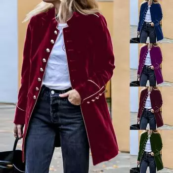 Женское теплое бархатное пальто с длинными рукавами в стиле пэчворк на пуговицах, зимнее теплое пальто, верх XL винный