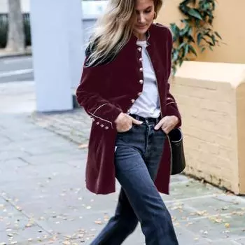 Женское теплое бархатное пальто с длинными рукавами в стиле пэчворк на пуговицах, зимнее теплое пальто, верх S