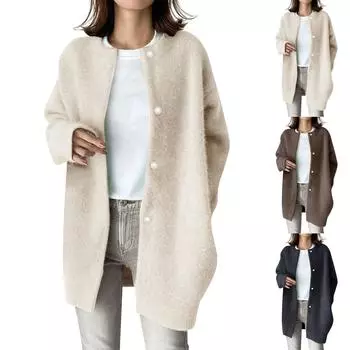 Женское теплое пальто с принтом на пуговицах, легкое пальто, пальто L бежевый