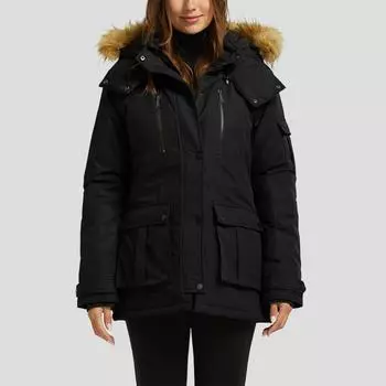 Женское теплое зимнее пальто с меховым воротником, куртка с капюшоном, облегающая зимняя парка, верхняя одежда S чёрный