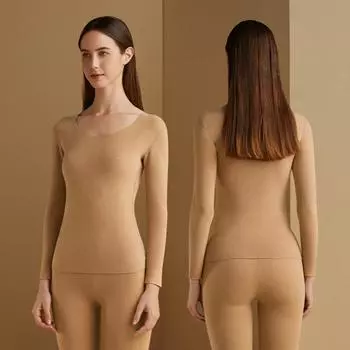 Женское термобелье бесшовное толстое двухслойное теплое нижнее белье женский термокомплект одежды женский 2 предмета M верблюд