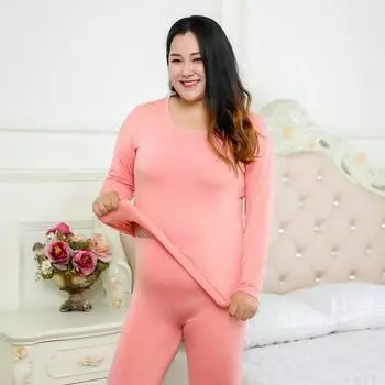 Женское термобелье из 2 предметов, верх, брюки, низ, пижамный комплект, зимние теплые трусы, большие размеры XL розовый