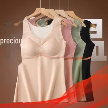 Женское термобелье из кружева: Утепленный жилет из немецкого бархата с двух сторон, с накладками на груди, самонагревающийся L [80-105 catties] зелёный