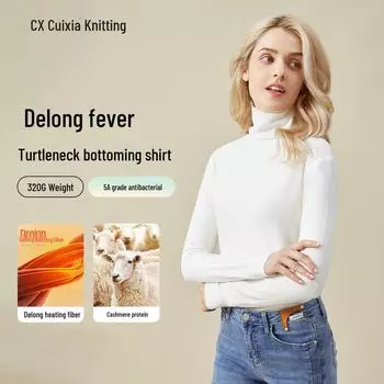 Женское термобелье из немецкого бархата с высоким воротником: Тонкая, антибактериальная и теплая рубашка с ворсистым воротником на осень. M