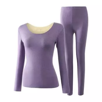 Женское термобелье, мужская зимняя одежда, бесшовное толстое двухслойное теплое белье, женский комплект термоодежды, женский комплект из 2 предметов M фиолетовый