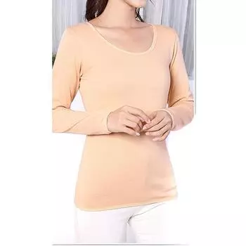 Женское термобелье, топ телесного цвета с длинным рукавом, облегающая футболка, осень-зима, теплые удобные пуловеры S телесный