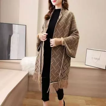 Женское толстое осенне-зимнее новое пальто с бахромой и швом в виде кофты, атмосферный свитер, вязаный кардиган one size белый
