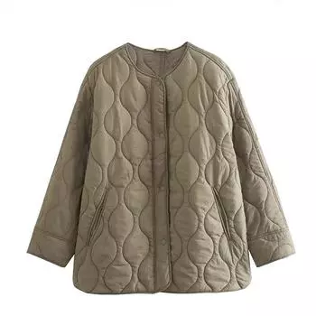 Женское толстое пальто с круглым вырезом, однобортная стеганая куртка с карманами, женские пальто с длинным рукавом, свободная повседневная верхняя одежда, весна-осень S