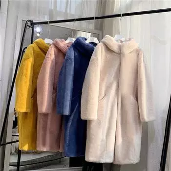 Женское толстое зимнее пальто из искусственного меха, повседневное свободное пальто, женские длинные пальто с капюшоном из кроличьего меха XS бежевый