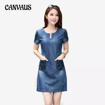 Женское тонкое джинсовое платье с короткими рукавами, повседневное платье больших размеров Tide S синий