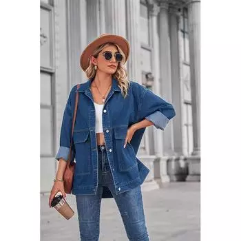 Женское тонкое классическое свободное джинсовое пальто S-XL в стиле ретро S синий