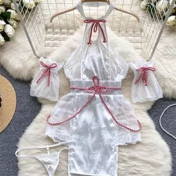 Женское тонкое нижнее белье, ночное платье в стиле ретро, чувственная прозрачная пижама, сетчатая атласная короткая пижама-чонсам One Size