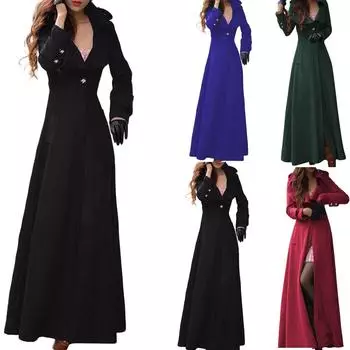 Женское тонкое пальто из искусственной шерсти, удлиненное пальто, тонкая ветровка для мытья полов XXL чёрный