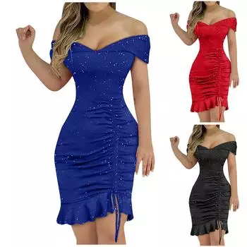 Женское тонкое платье-пуловер с открытыми плечами и драпировкой, пудрой и складками L чёрный